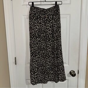 Vero Moda Womens Leopard Print Midi Skirt Elastic Waist Side Slit‎ Brown Black S